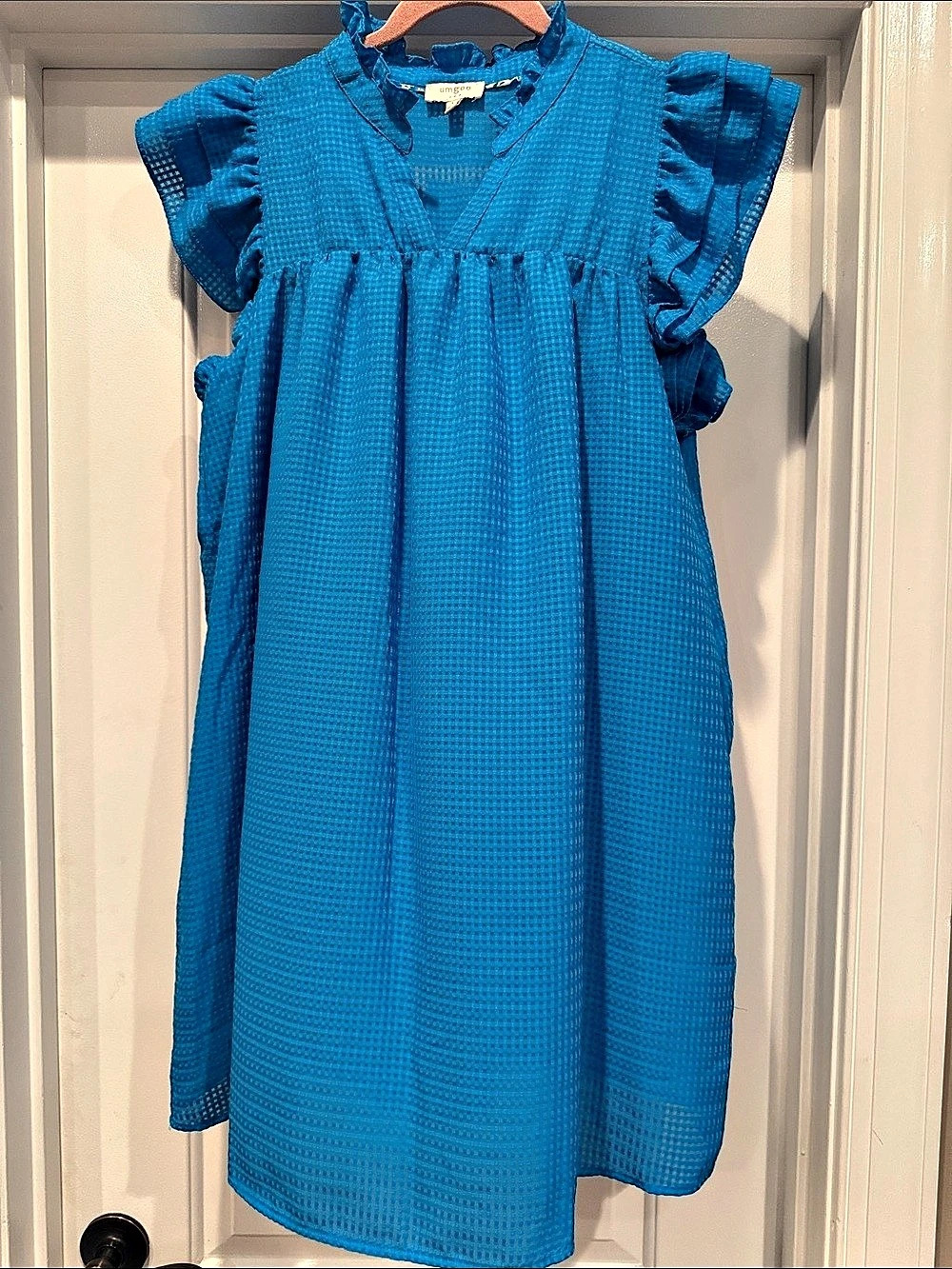 Umgee Blue Ruffle Sleeve Mini Dress Size Large